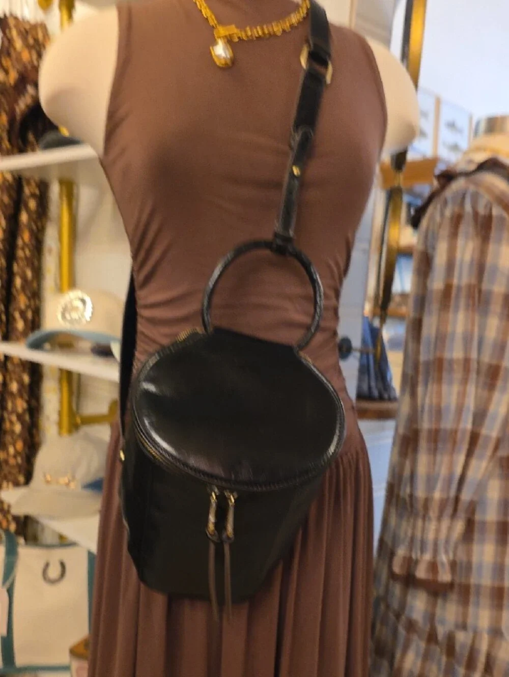 HOBO Shelia Sling Black Leather Round Top-Handle Crossbody